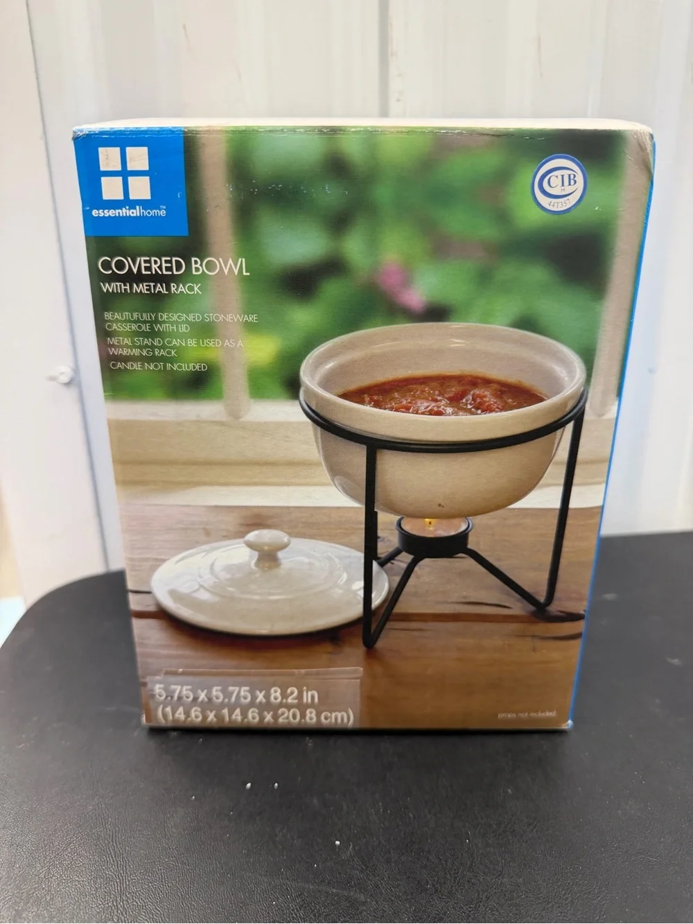 Essential Home Covered Bowl with Metal Rack - Cream